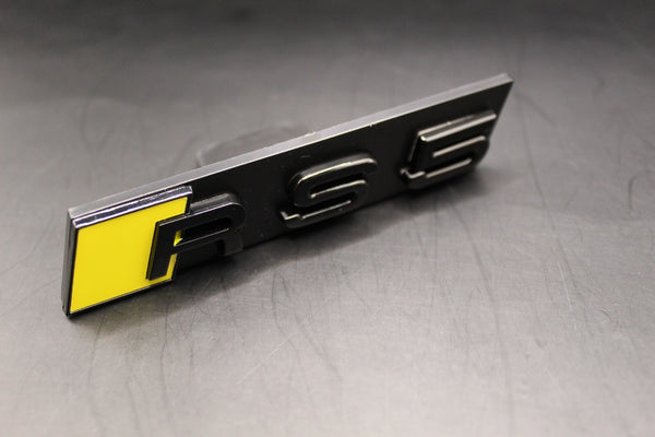 Gloss Black Yellow RS5 Front Grille Stick-On Badge Fit For AUDI