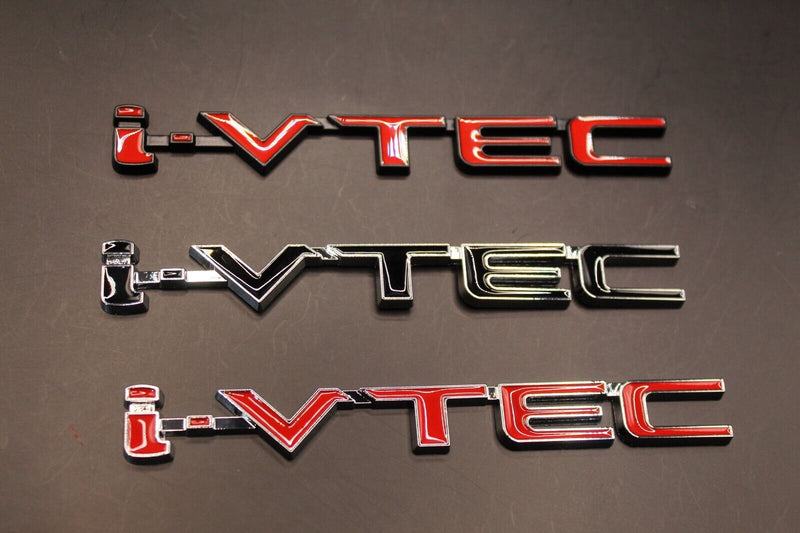 i-vtec i vtec Side Fender Wing Door Boot Badge Emblem Black Chrome Red for Honda