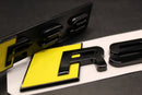 Gloss Black Yellow RS3 Front Grille Stick-On & Rear Boot Badge Set Fit For AUDI