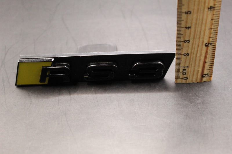 Gloss Black Yellow RS3 Front Grille Stick-On & Rear Boot Badge Set Fit For AUDI