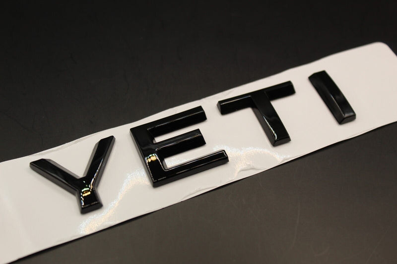 Gloss Black/Chrome Silver YETI CAPITAL LETTERS For SKODA Badge Rear Trunk Boot