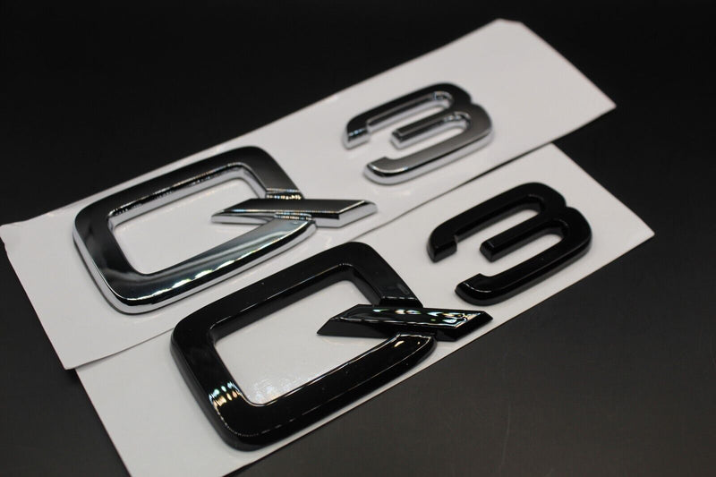 Gloss Black/Chrome Silver Q3 Fits Audi Badge Letters Emblem Rear Trunk Boot Lid