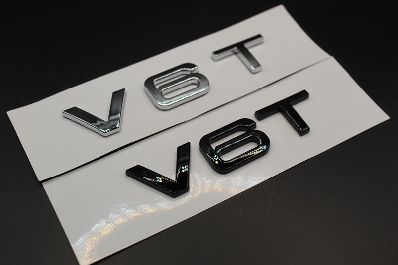 Gloss Black/Chrome Silver V6T Fits Audi Badge Letters Emblem Side Fender Wing