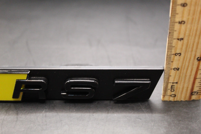 Gloss Black Yellow RS7 Front Grille Stick-On & Rear Boot Badge Set Fit For AUDI