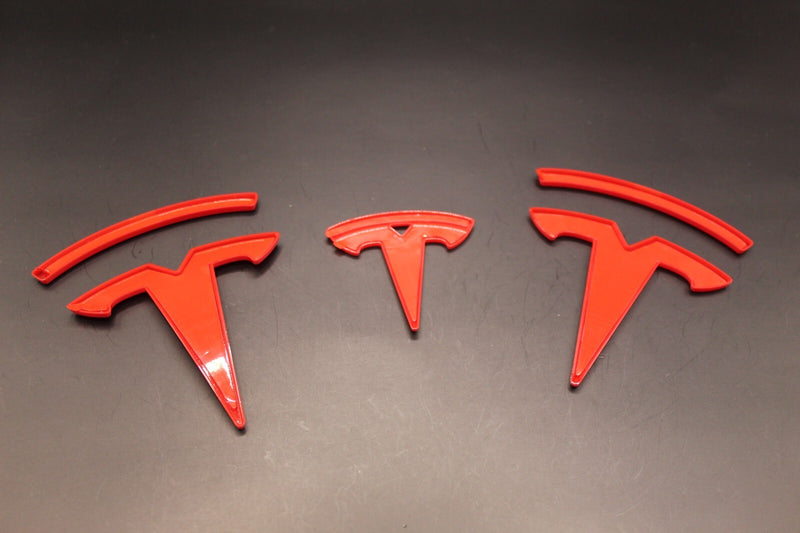 Red Model 3 Overlay Badge Set For Tesla Front/Rear/Steering Wheel