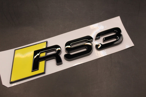 Gloss Black Yellow RS3 Rear Boot Badge Fit For AUDI