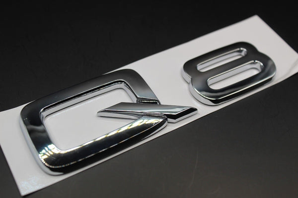 Gloss Black/Chrome Silver Q8 Fits Audi Badge Letters Emblem Rear Trunk Boot Lid