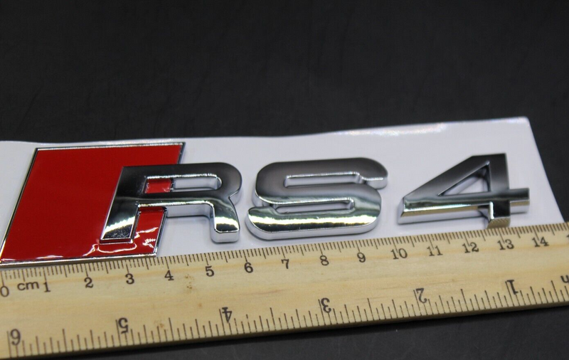 Gloss Black/Chrome Silver RS4 Fits Audi Badge Letters Emblem Rear Trunk Boot Lid