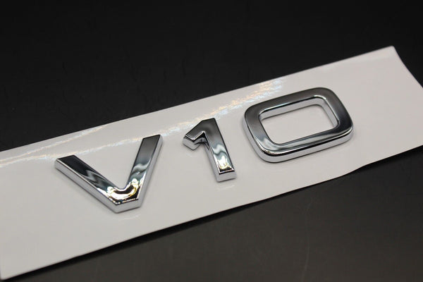 Gloss Black/Chrome Silver V10 Fits Audi Badge Letters Emblem Side Fender Wing