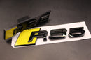 Gloss Black Yellow RS5 Front Grille Stick-On & Rear Boot Badge Set Fit For AUDI
