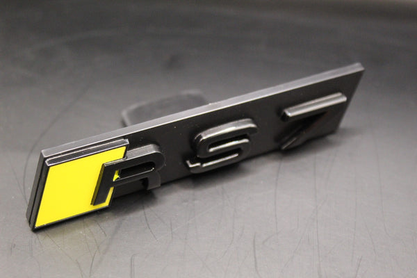 Gloss Black Yellow RS7 Front Grille Stick-On Badge Fit For AUDI