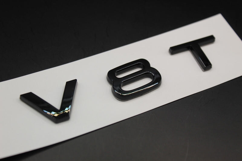 Gloss Black/Chrome Silver V8T Fits Audi Badge Letters Emblem Side Fender Wing