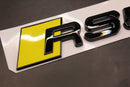 Gloss Black Yellow RS5 Front Grille Honeycomb & Rear Boot Badge Set Fit For AUDI