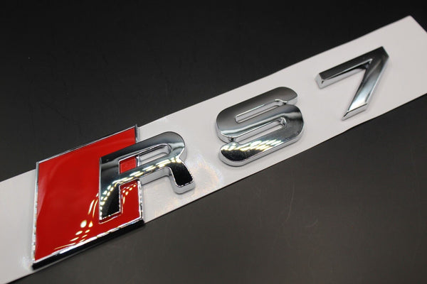 Gloss Black/Chrome Silver RS7 Fits Audi Badge Letters Emblem Rear Trunk Boot Lid