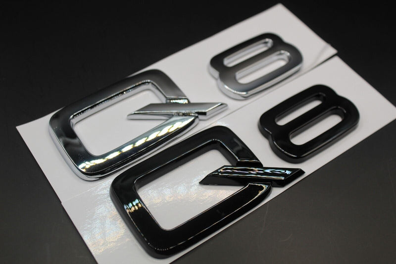 Gloss Black/Chrome Silver Q8 Fits Audi Badge Letters Emblem Rear Trunk Boot Lid