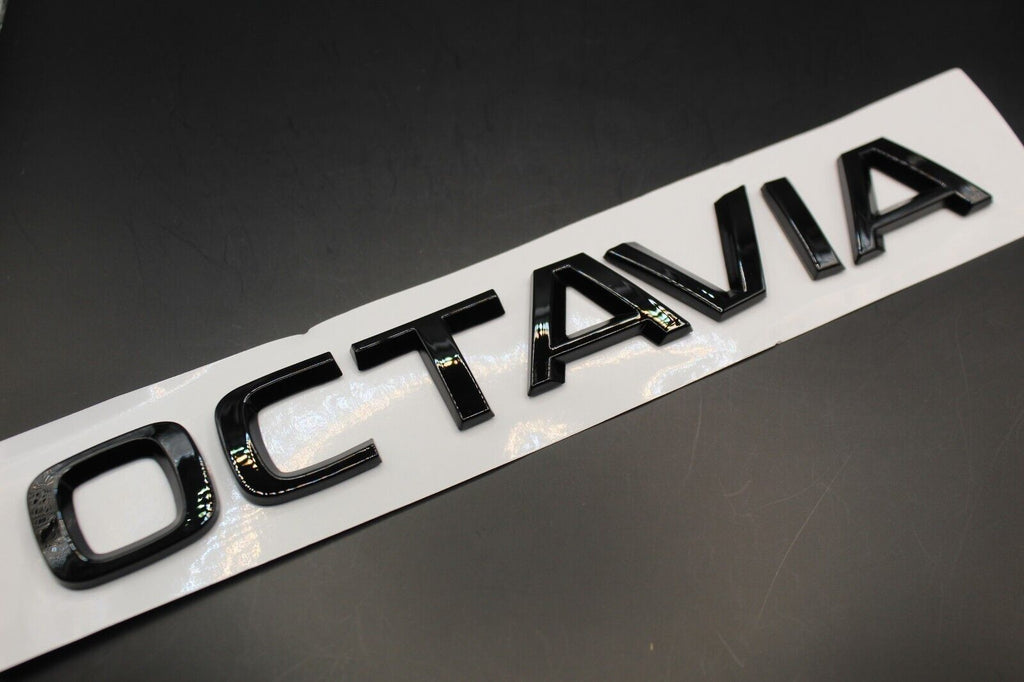 Gloss Black/Chrome Silver OCTAVIA CAPITAL LETTERS For SKODA Badge Rear