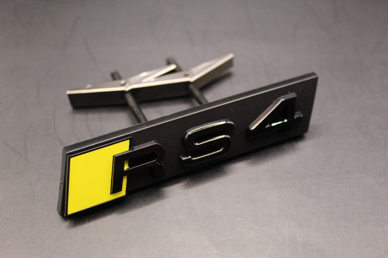 Gloss Black Yellow RS4 Front Grille Honeycomb Clip Bracket Badge Fit For AUDI