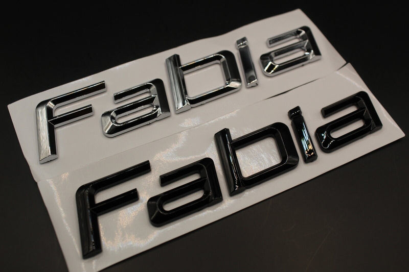 Gloss Black/Chrome Silver Fabia For SKODA Badge Rear Trunk Boot Lid Tailgate