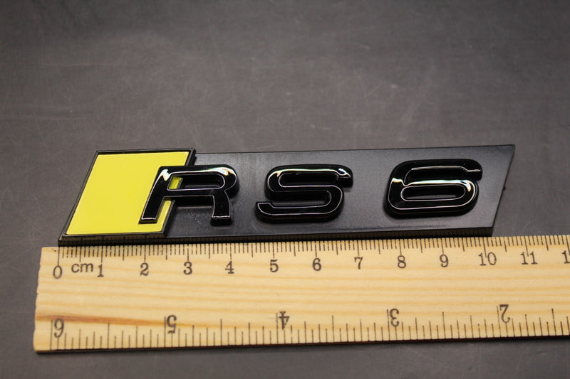 Gloss Black Yellow RS6 Front Grille Honeycomb & Rear Boot Badge Set Fit For AUDI