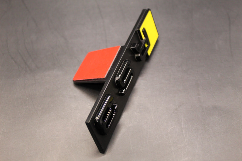 Gloss Black Yellow RS3 Front Grille Stick-On & Rear Boot Badge Set Fit For AUDI
