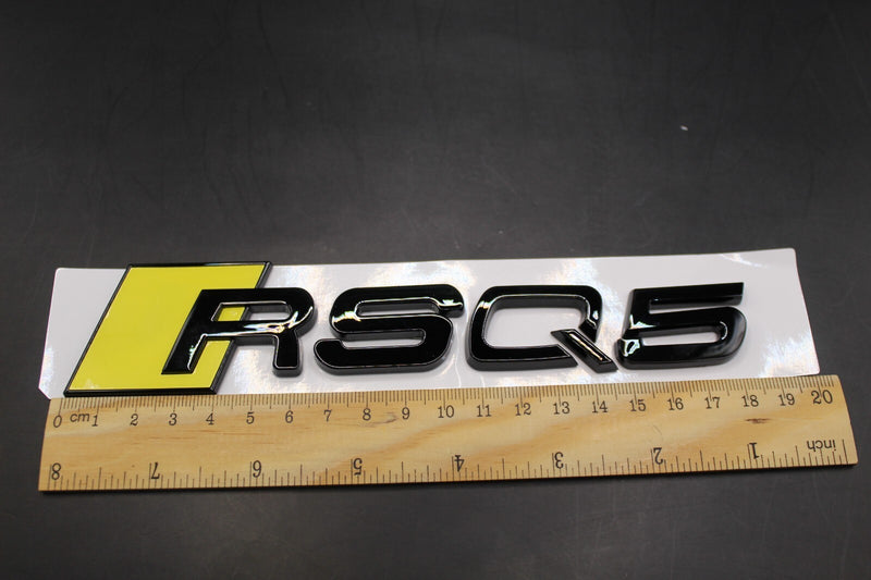 Gloss Black Yellow RSQ5 Front Grille Honeycomb & Rear Boot Badge Set For AUDI