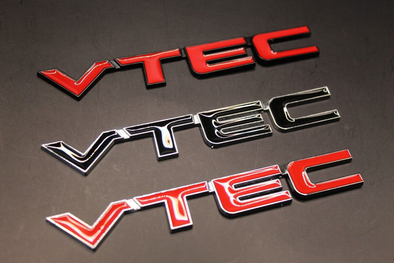 VTEC V TEC Side Fender Wing Door Boot Badge Emblem Black Chrome Red for Honda