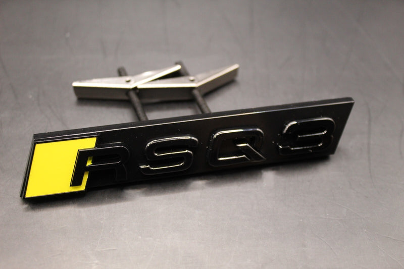 Gloss Black Yellow RSQ3 Front Grille Honeycomb & Rear Boot Badge Set For AUDI