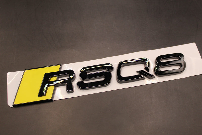 Gloss Black Yellow RSQ8 Front Grille Stick-On & Rear Boot Badge Set Fit For AUDI