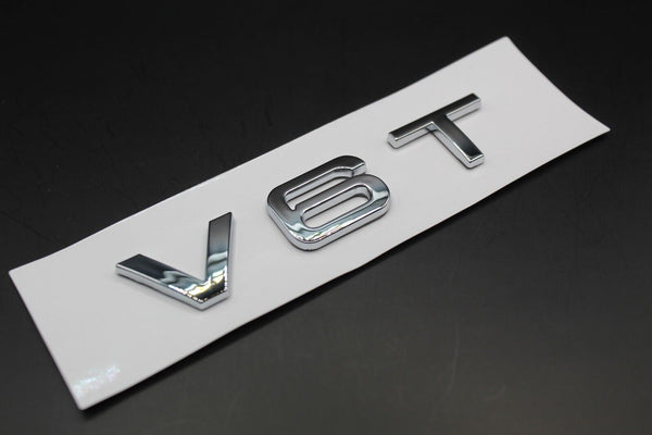 Gloss Black/Chrome Silver V6T Fits Audi Badge Letters Emblem Side Fender Wing