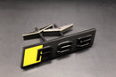 Gloss Black Yellow RS5 Front Grille Honeycomb & Rear Boot Badge Set Fit For AUDI