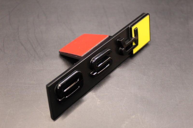 Gloss Black Yellow RS6 Front Grille Stick-On Badge Fit For AUDI