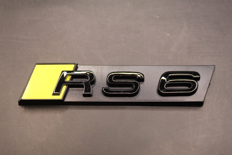 Gloss Black Yellow RS6 Front Grille Honeycomb & Rear Boot Badge Set Fit For AUDI