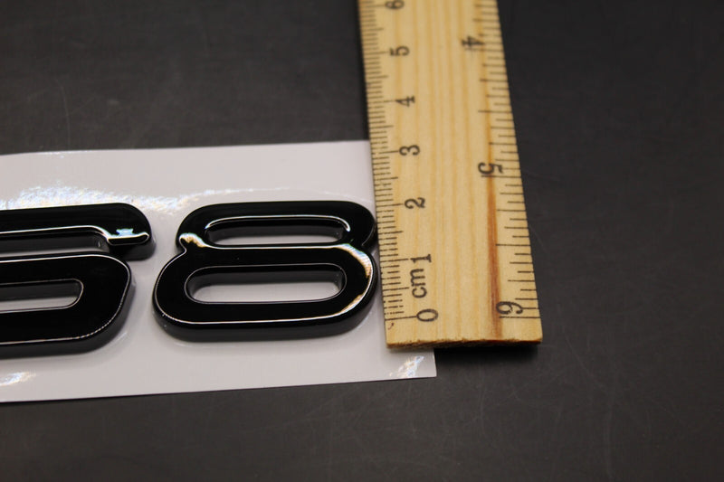 Gloss Black Yellow RS8 Front Grille Stick-On & Rear Boot Badge Set Fit For AUDI