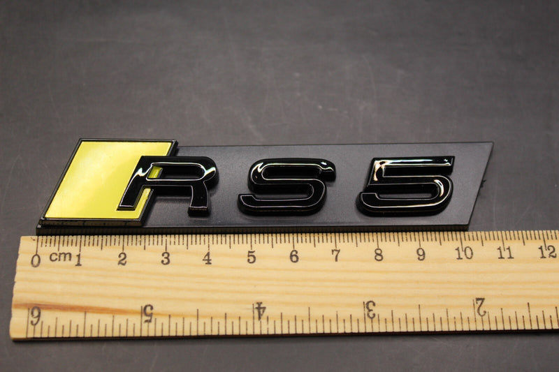 Gloss Black Yellow RS5 Front Grille Honeycomb & Rear Boot Badge Set Fit For AUDI