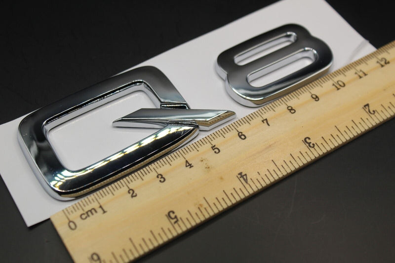 Gloss Black/Chrome Silver Q8 Fits Audi Badge Letters Emblem Rear Trunk Boot Lid