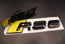 Gloss Black Yellow RS6 Front Grille Stick-On & Rear Boot Badge Set Fit For AUDI
