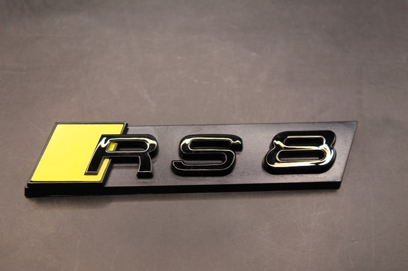 Gloss Black Yellow RS8 Front Grille Honeycomb Clip Bracket Badge Fit For AUDI