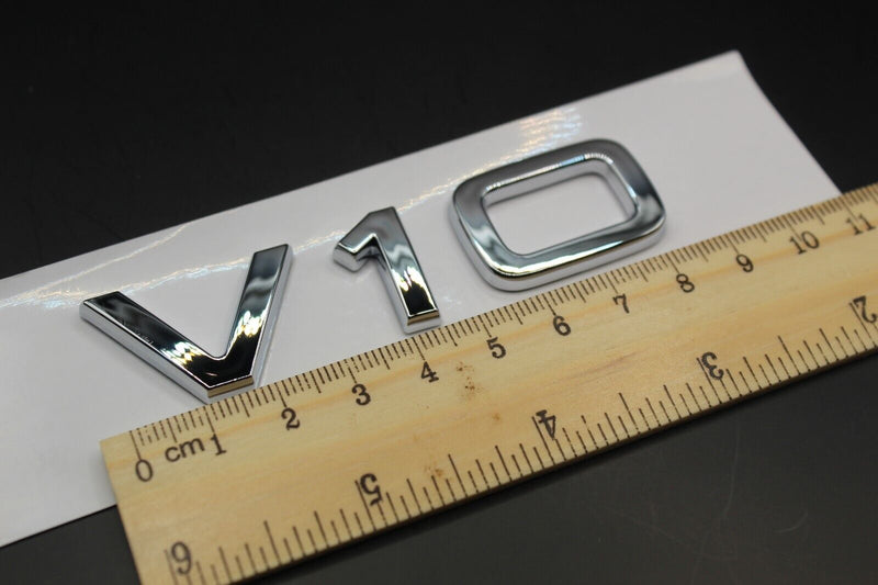 Gloss Black/Chrome Silver V10 Fits Audi Badge Letters Emblem Side Fender Wing