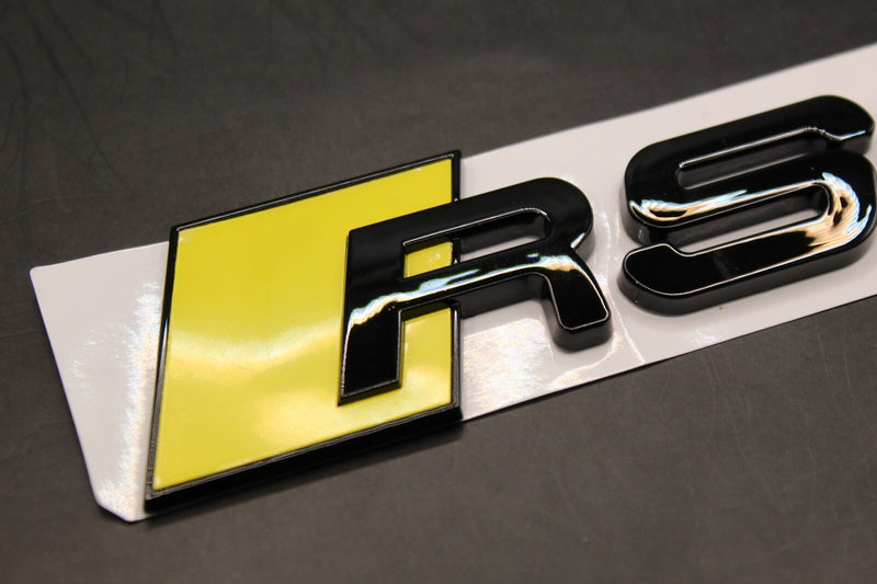 Gloss Black Yellow RSQ8 Front Grille Stick-On & Rear Boot Badge Set Fit For AUDI