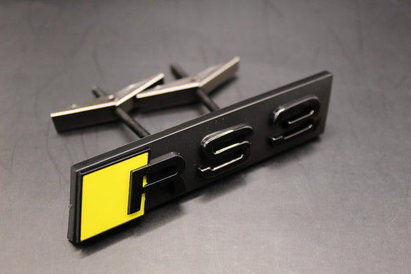 Gloss Black Yellow RS3 Front Grille Honeycomb Clip Bracket Badge Fit For AUDI