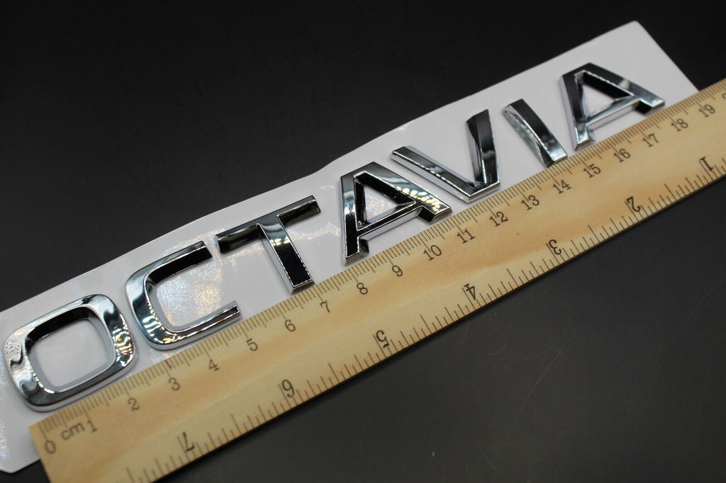 Gloss Black/Chrome Silver OCTAVIA CAPITAL LETTERS For SKODA Badge Rear