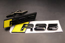 Gloss Black Yellow RS5 Front Grille Honeycomb & Rear Boot Badge Set Fit For AUDI