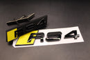 Gloss Black Yellow RS4 Front Grille Honeycomb & Rear Boot Badge Set Fit For AUDI