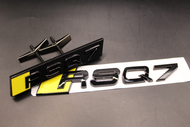 Gloss Black Yellow RSQ7 Front Grille Honeycomb & Rear Boot Badge Set For AUDI