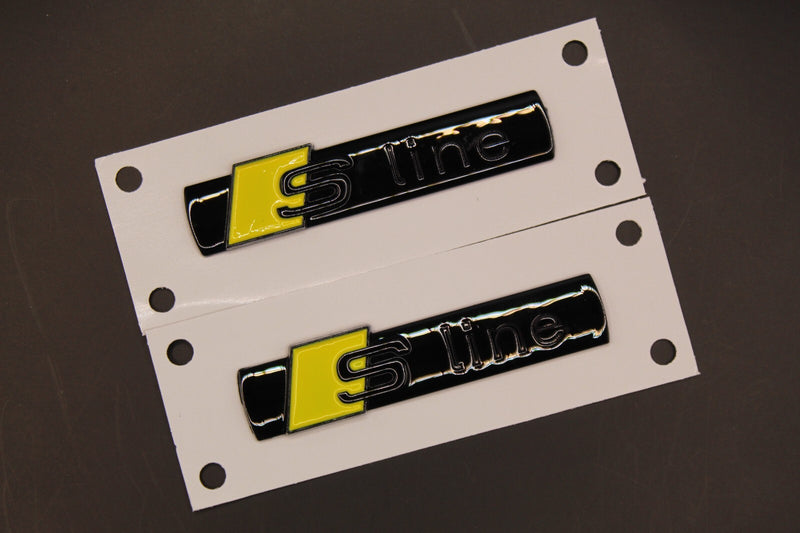 2pc Set S-Line Yellow Gloss Black Side Fender Wing Badge Set For AUDI