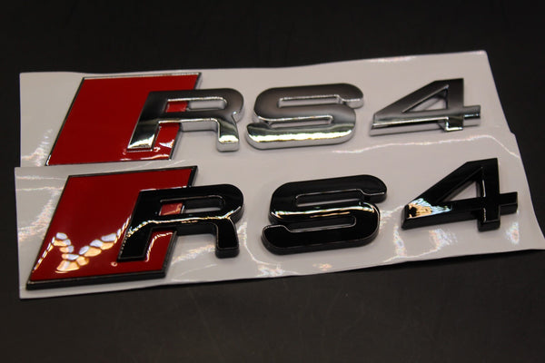 Gloss Black/Chrome Silver RS4 Fits Audi Badge Letters Emblem Rear Trunk Boot Lid