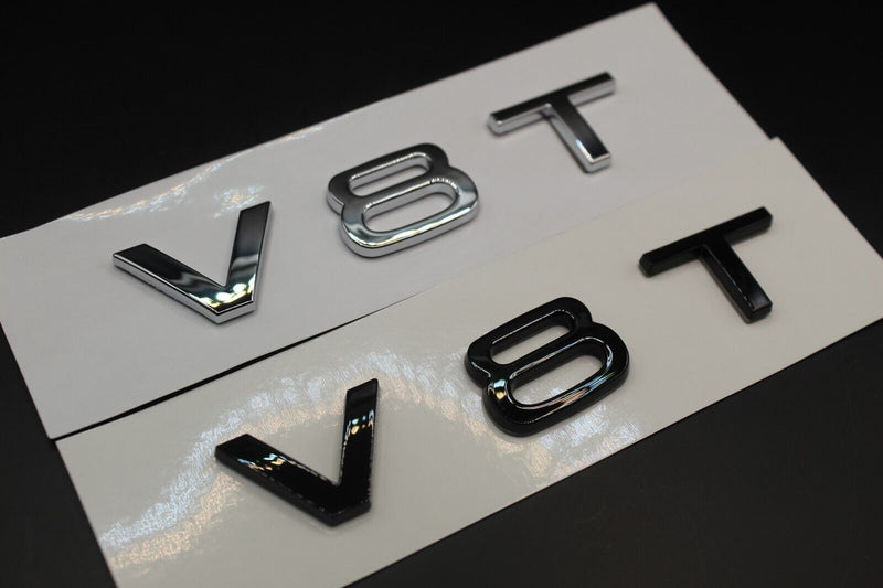 Gloss Black/Chrome Silver V8T Fits Audi Badge Letters Emblem Side Fender Wing