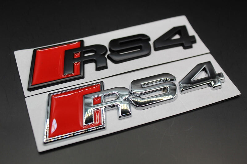 Matte Black/Chrome Silver RS4 Fits Audi Badge Letters Emblem Rear Trunk Boot Lid