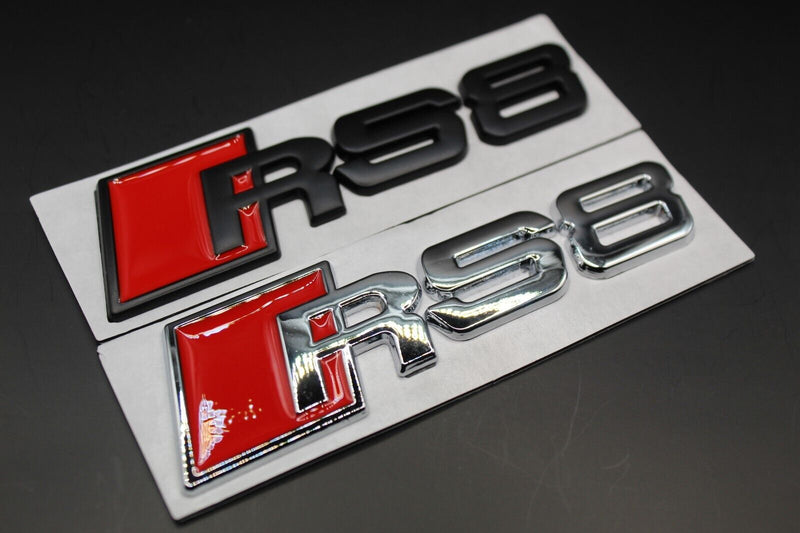 Matte Black/Chrome Silver RS8 Fits Audi Badge Letters Emblem Rear Trunk Boot Lid