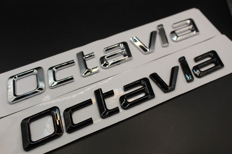 Gloss Black/Chrome Silver Octavia LETTERS For SKODA Badge Rear Boot